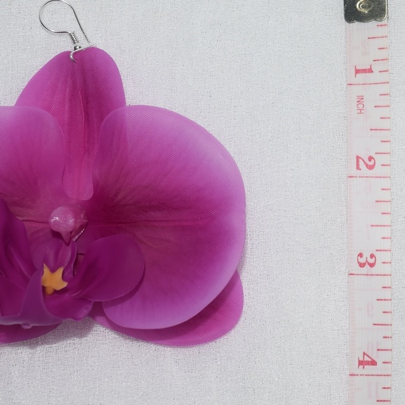Fuchsia Phalaenopsis Orchid True Touch Artificial Earrings. - Picture 11 of 11